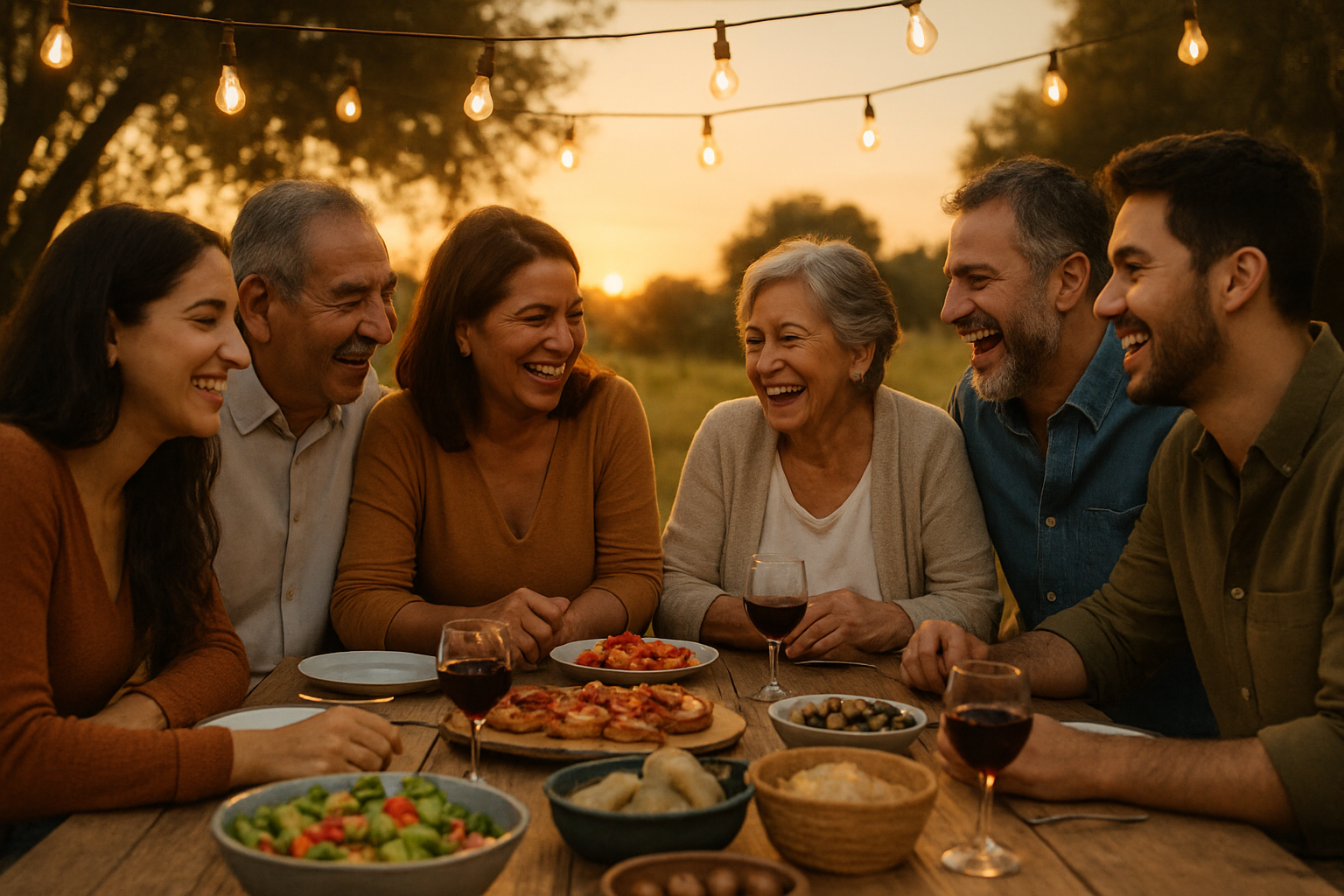 Família multigeracional reunida rindo juntos