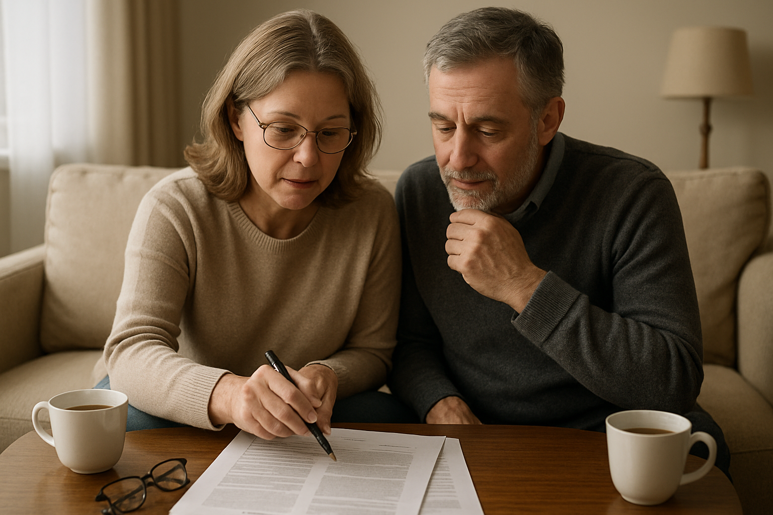 Couple reading medical protocol together at home