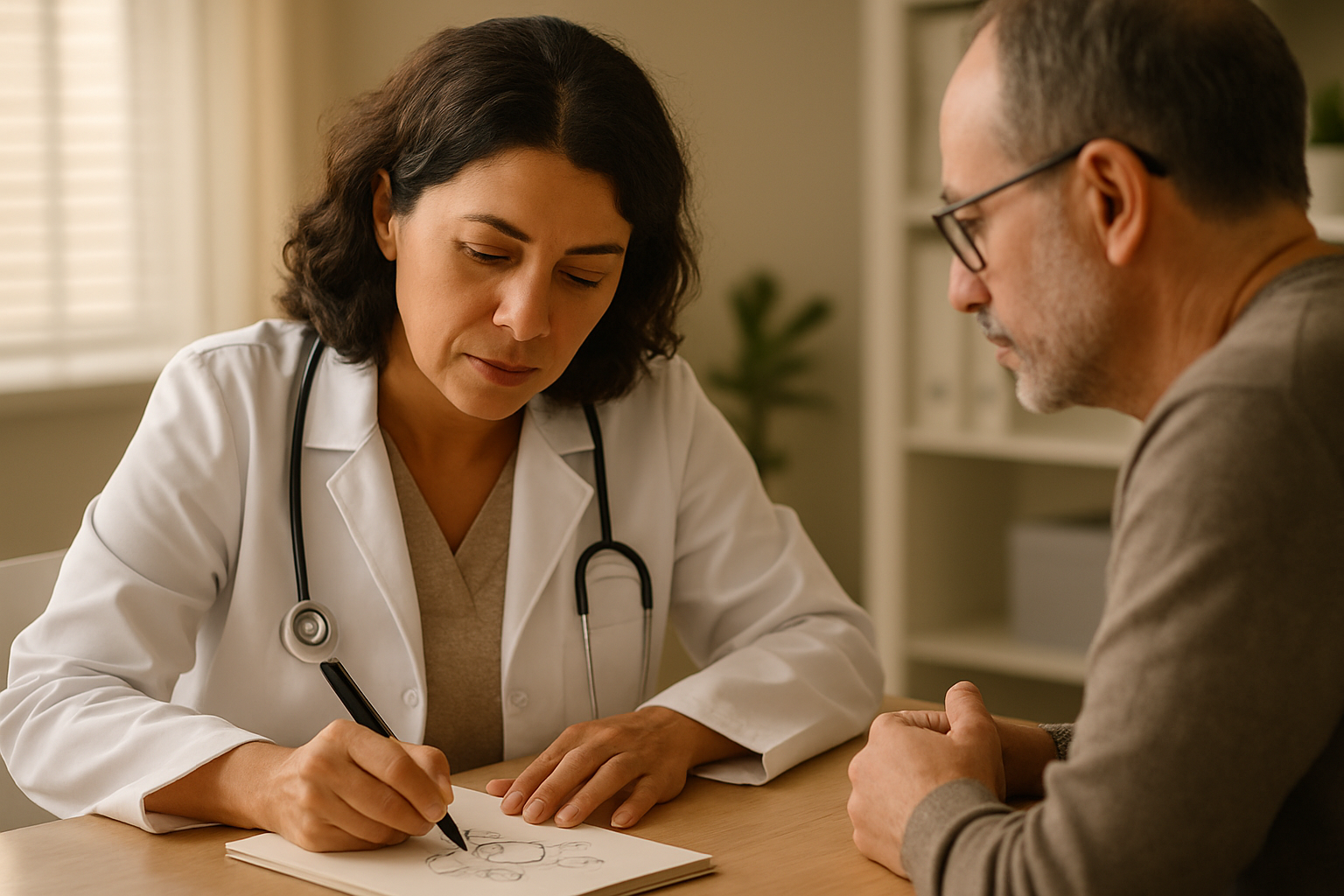 Médico explicando via hormonal a paciente