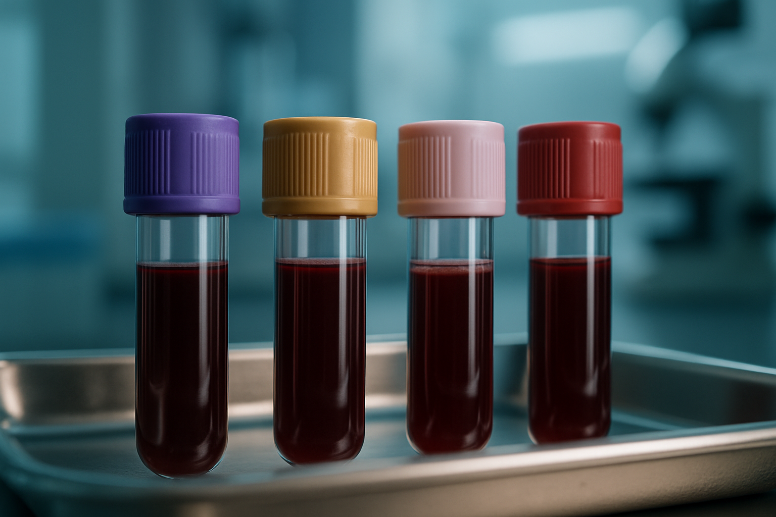 Frascos de exames de sangue painel hormonal feminino em laboratório